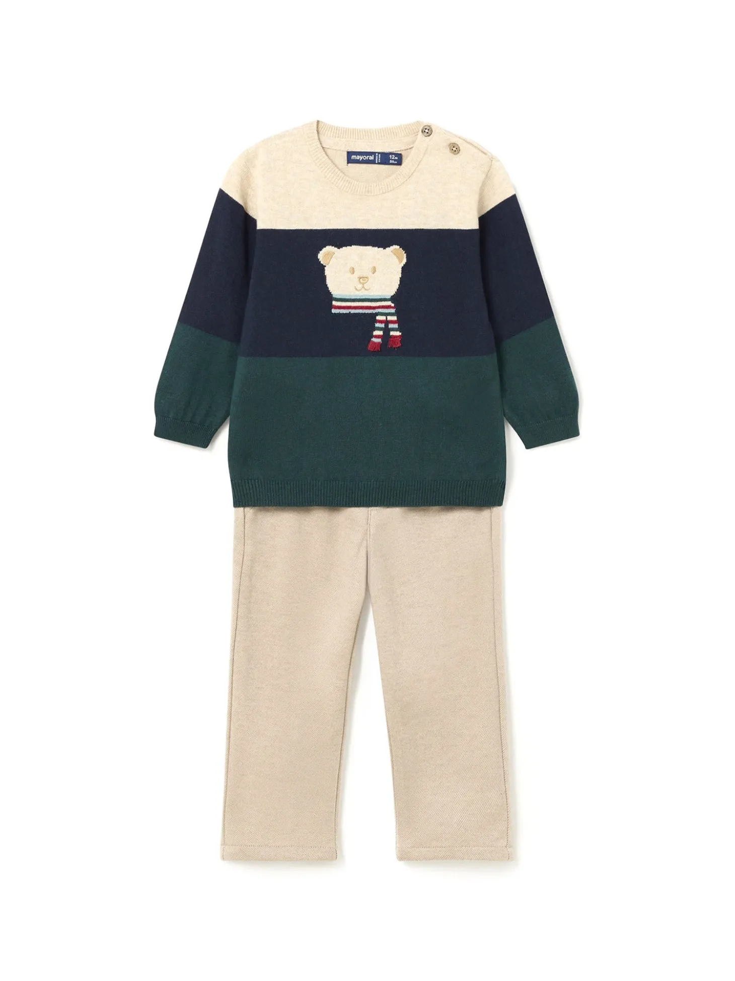 Completo due pezzi pantalone e maglione beige/blu