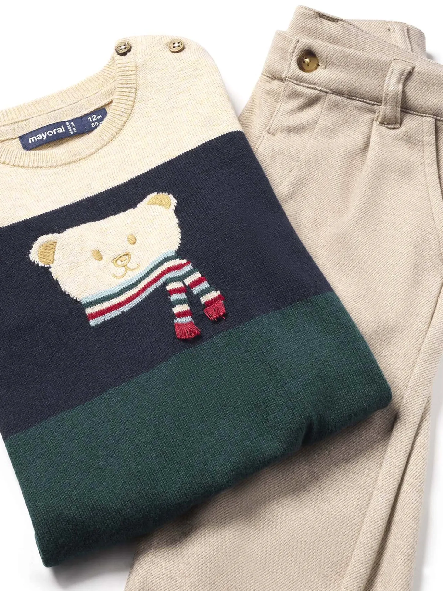 Completo due pezzi pantalone e maglione beige/blu