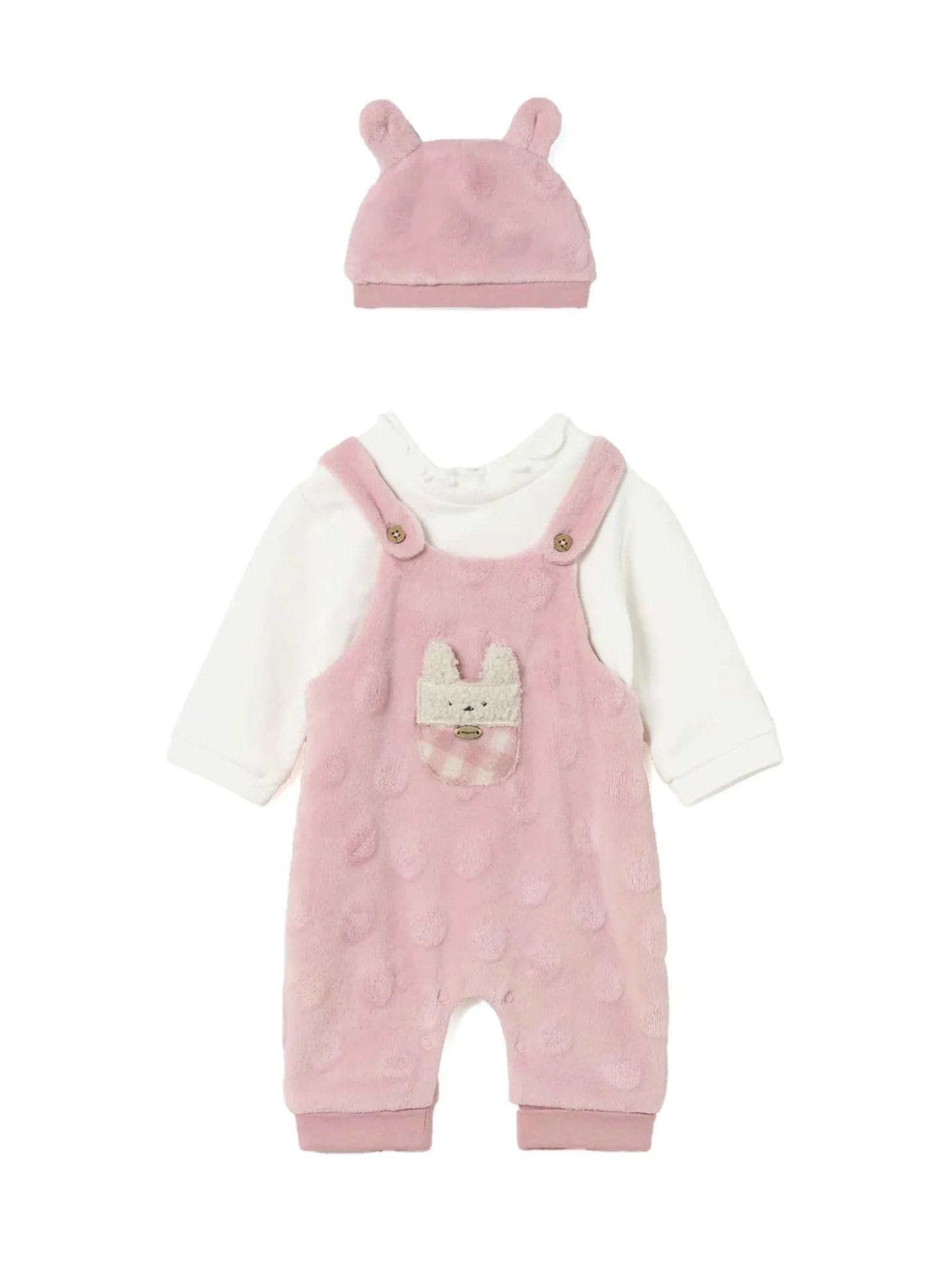 Completo due pezzi salopette e cappellino rosa