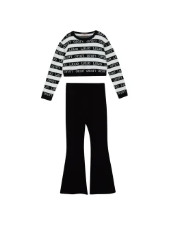 Completo maglia a righe e pantalone nero multi