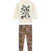 Completo maglia e leggins fantasia leopard crema
