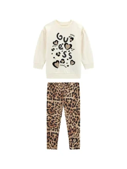 Completo maglia e leggins fantasia leopard crema