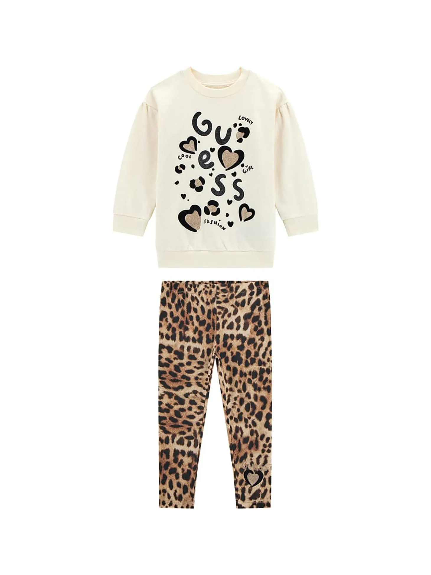 Completo maglia e leggins fantasia leopard crema