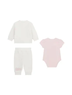 Completo neonata body, felpa con zip e pantalone in cotone crema