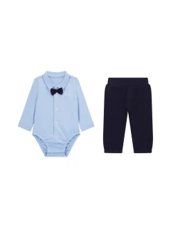 Completo neonato body e pantalone con ricamo logo celeste