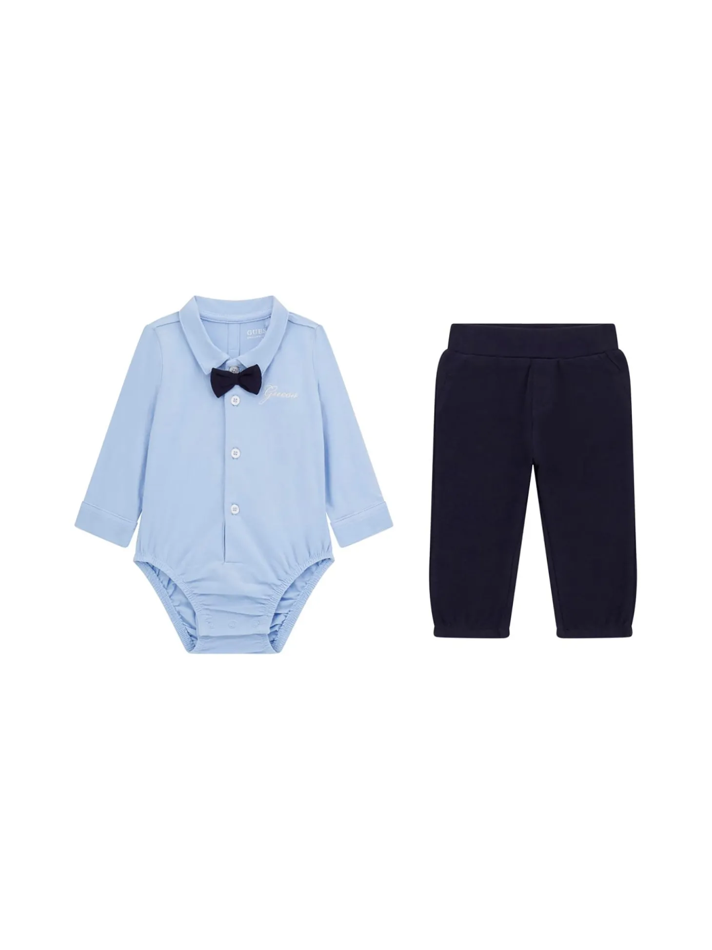 Completo neonato body e pantalone con ricamo logo celeste