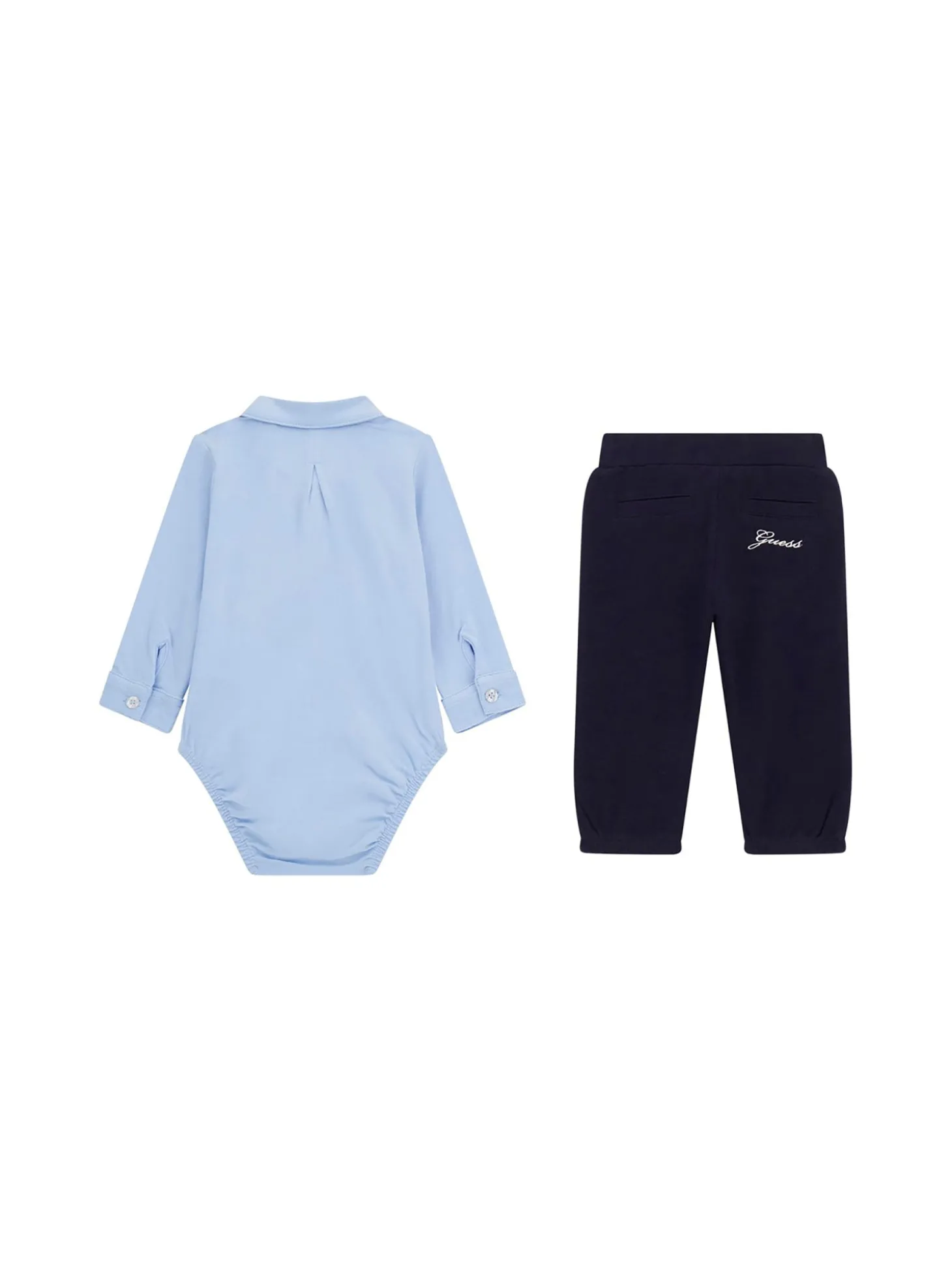 Completo neonato body e pantalone con ricamo logo celeste