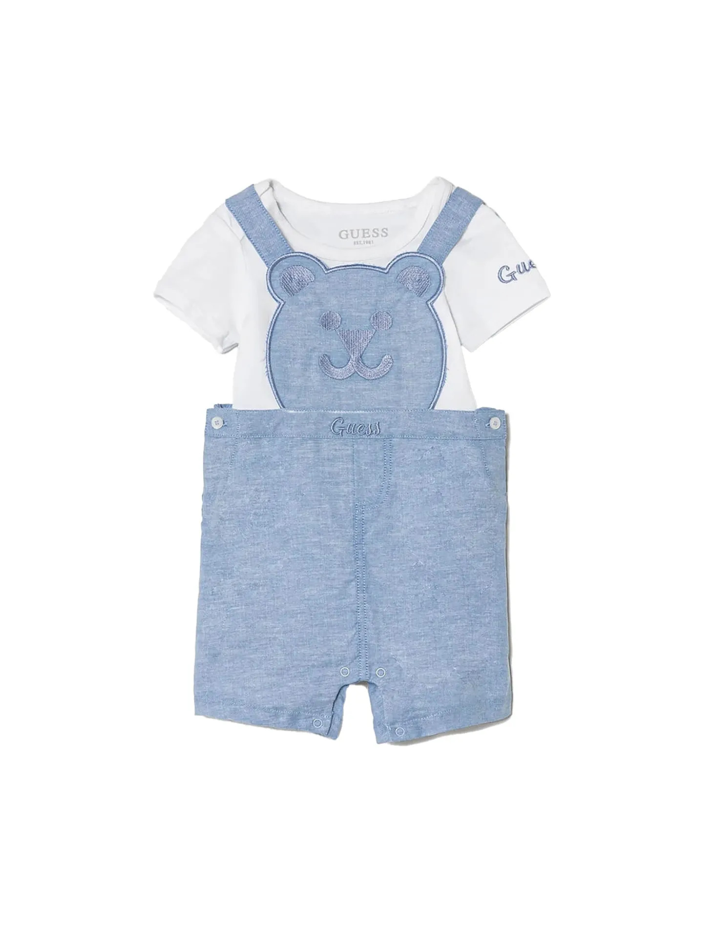 Completo neonato boy e salopette orsetto bianco/denim
