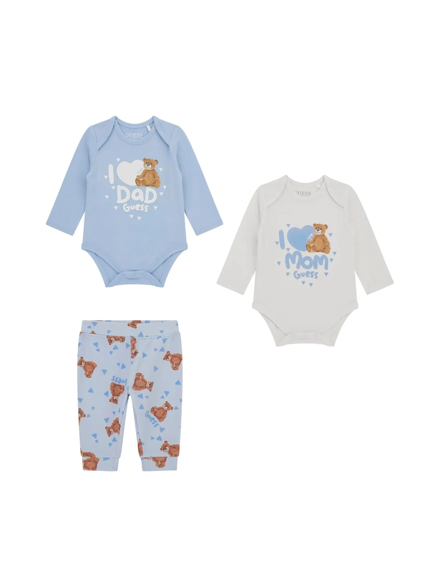 Completo neonato due body e pantalone stampa bianco/celeste