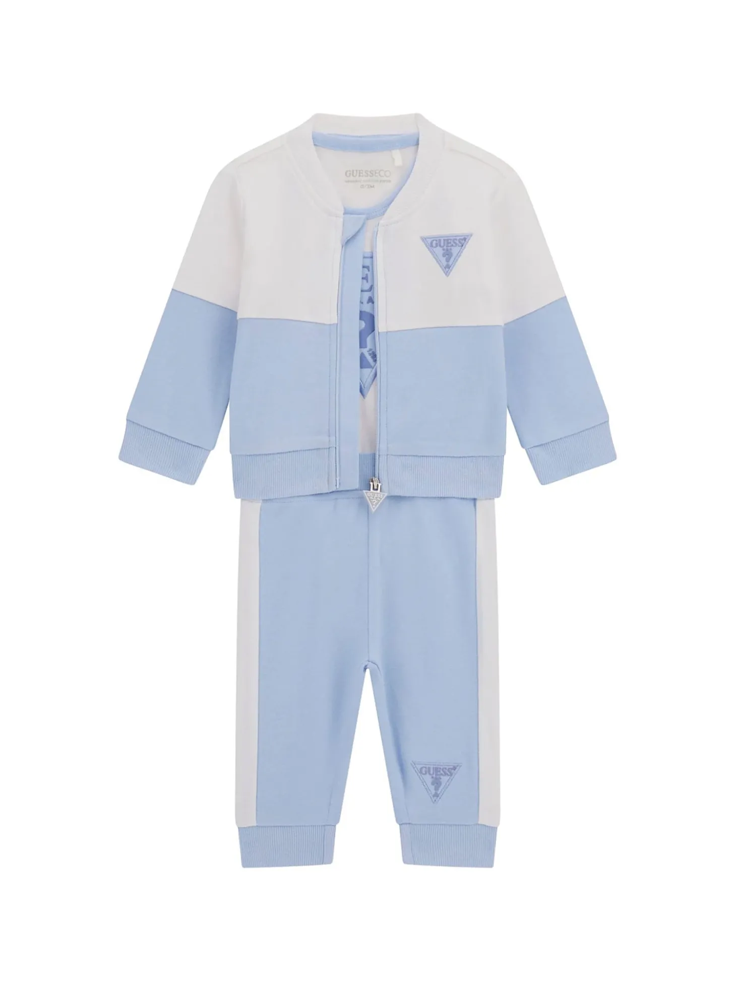 Completo neonato felpa con zip, body e pantalone azzurro