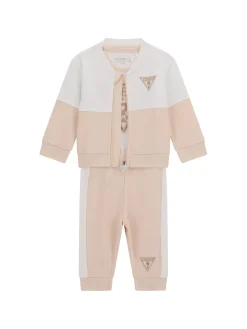 Completo neonato felpa con zip, body e pantalone sabbia