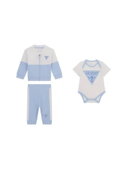 Completo neonato felpa con zip, body e pantalone azzurro