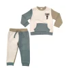 Completo neonato felpa e pantalone con tasca marsupio bianco multi