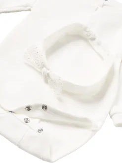 Completo tre pezzi body, calzamaglia e fascia panna