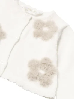 Completo tre pezzi salopette, maglia e cardigan beige multi