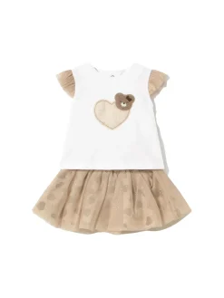 Completo t-shirt e gonna in tulle bianco/beige