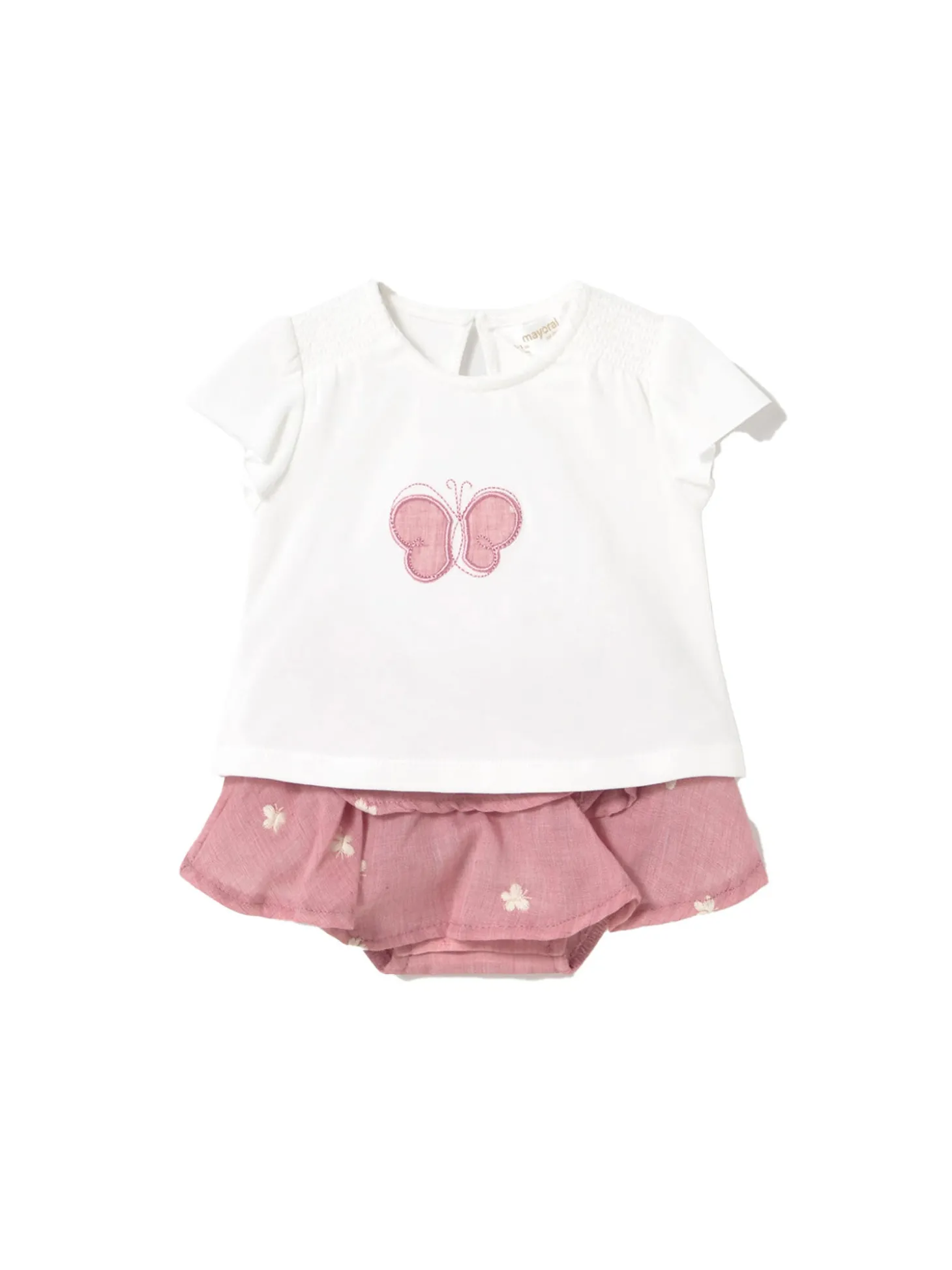 Completo t-shirt e gonna in cotone rosa/bianco