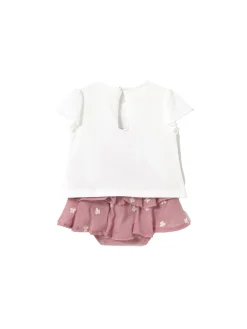 Completo t-shirt e gonna in cotone rosa/bianco