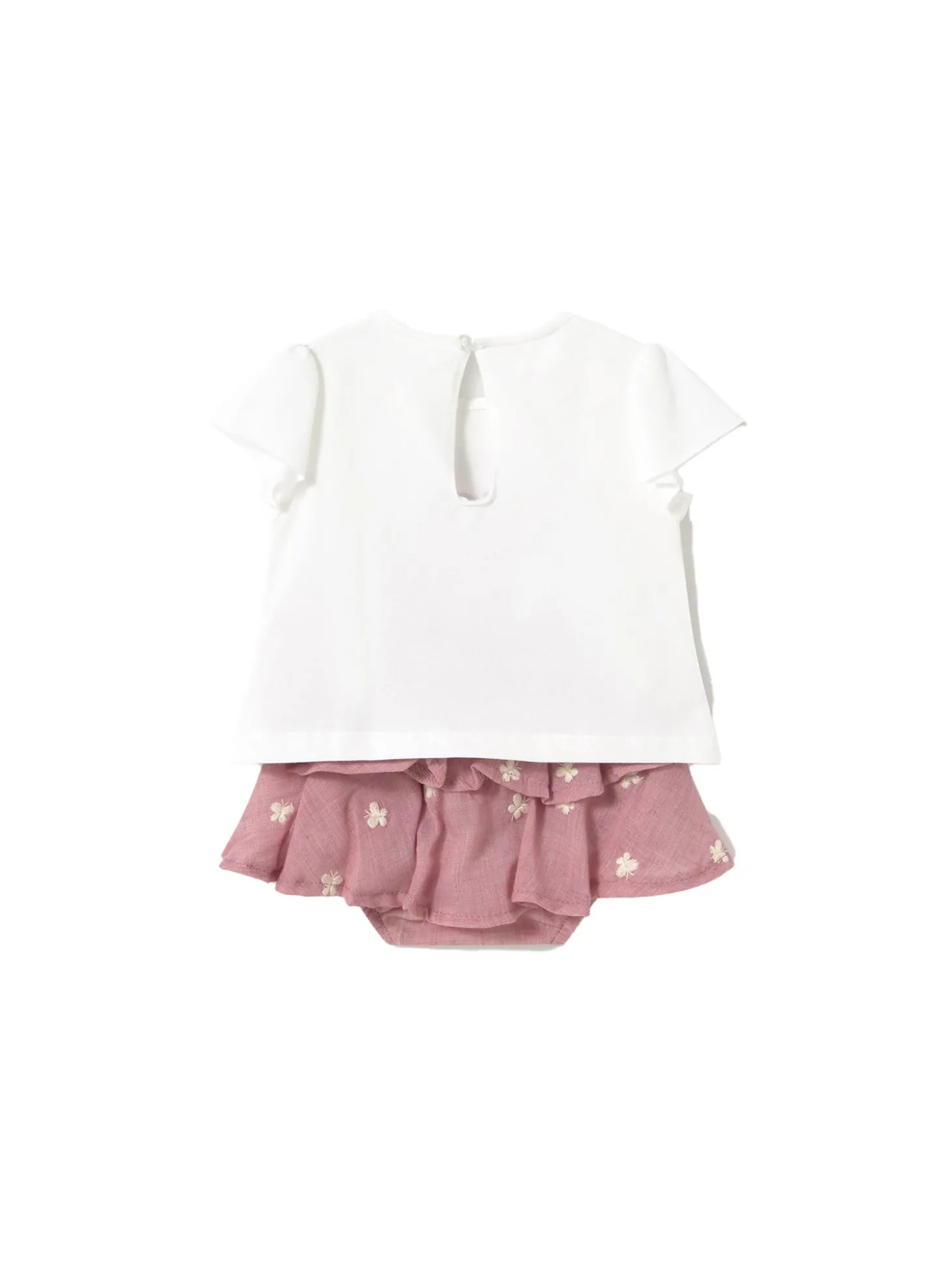 Completo t-shirt e gonna in cotone rosa/bianco
