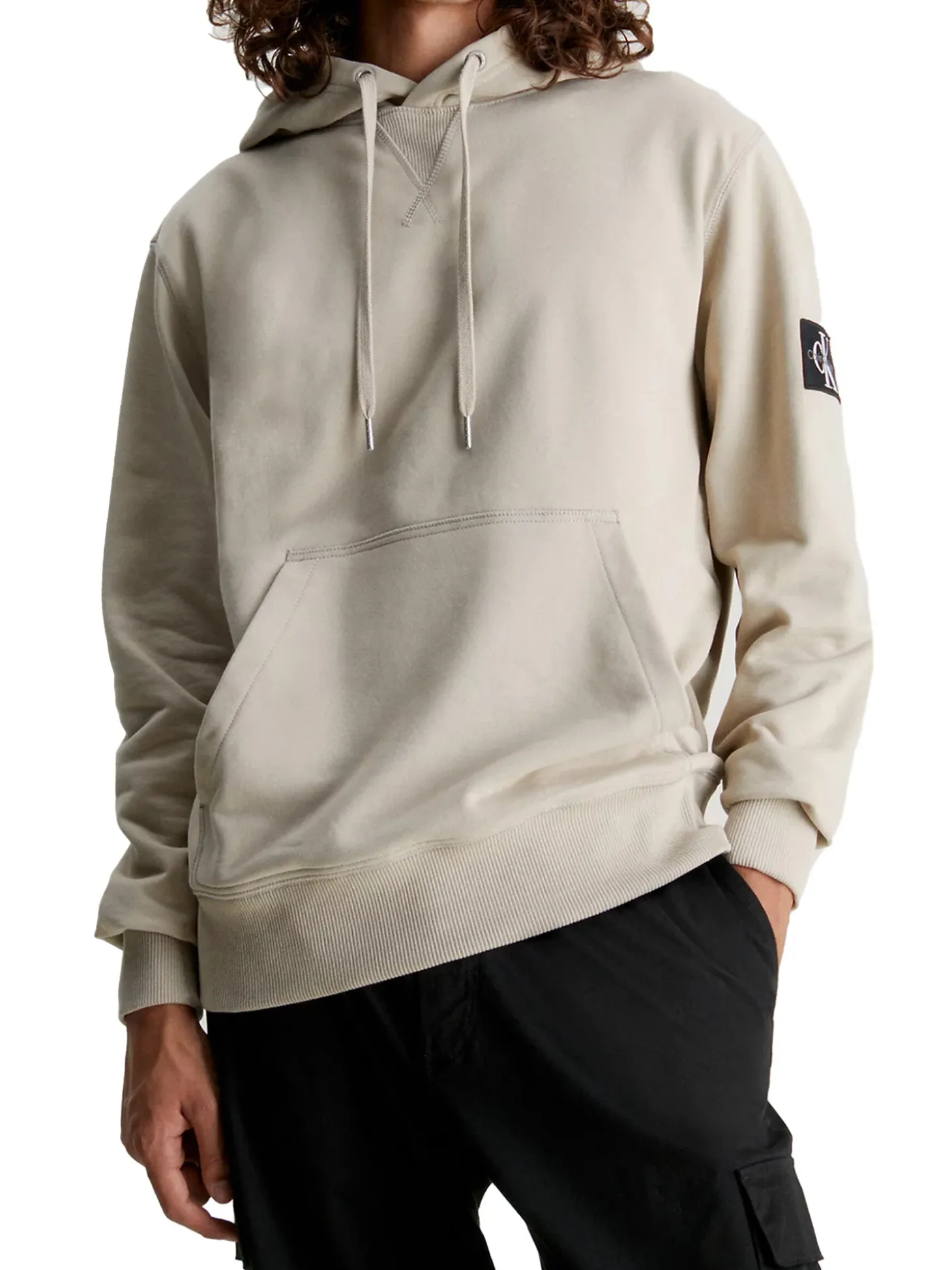 Felpa con cappuccio badge cotone beige