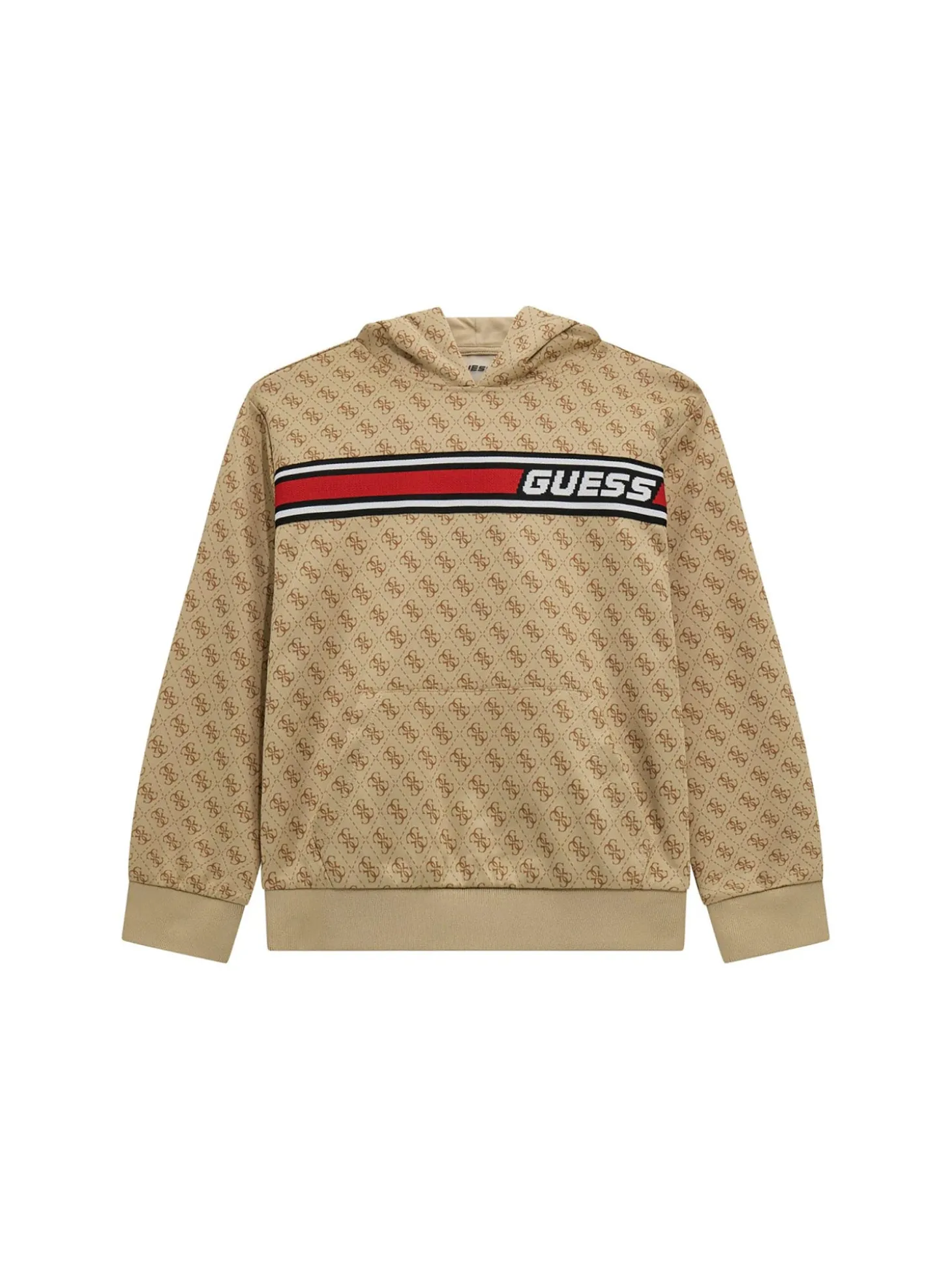 Felpa con cappuccio e logo allover beige