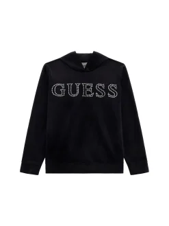 Felpa con cappuccio e logo strass nero