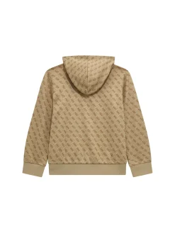 Felpa con cappuccio e logo allover beige