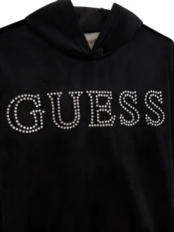 Felpa con cappuccio e logo strass nero