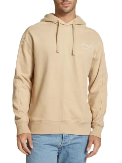 Felpa con cappuccio e scritte sul retro beige