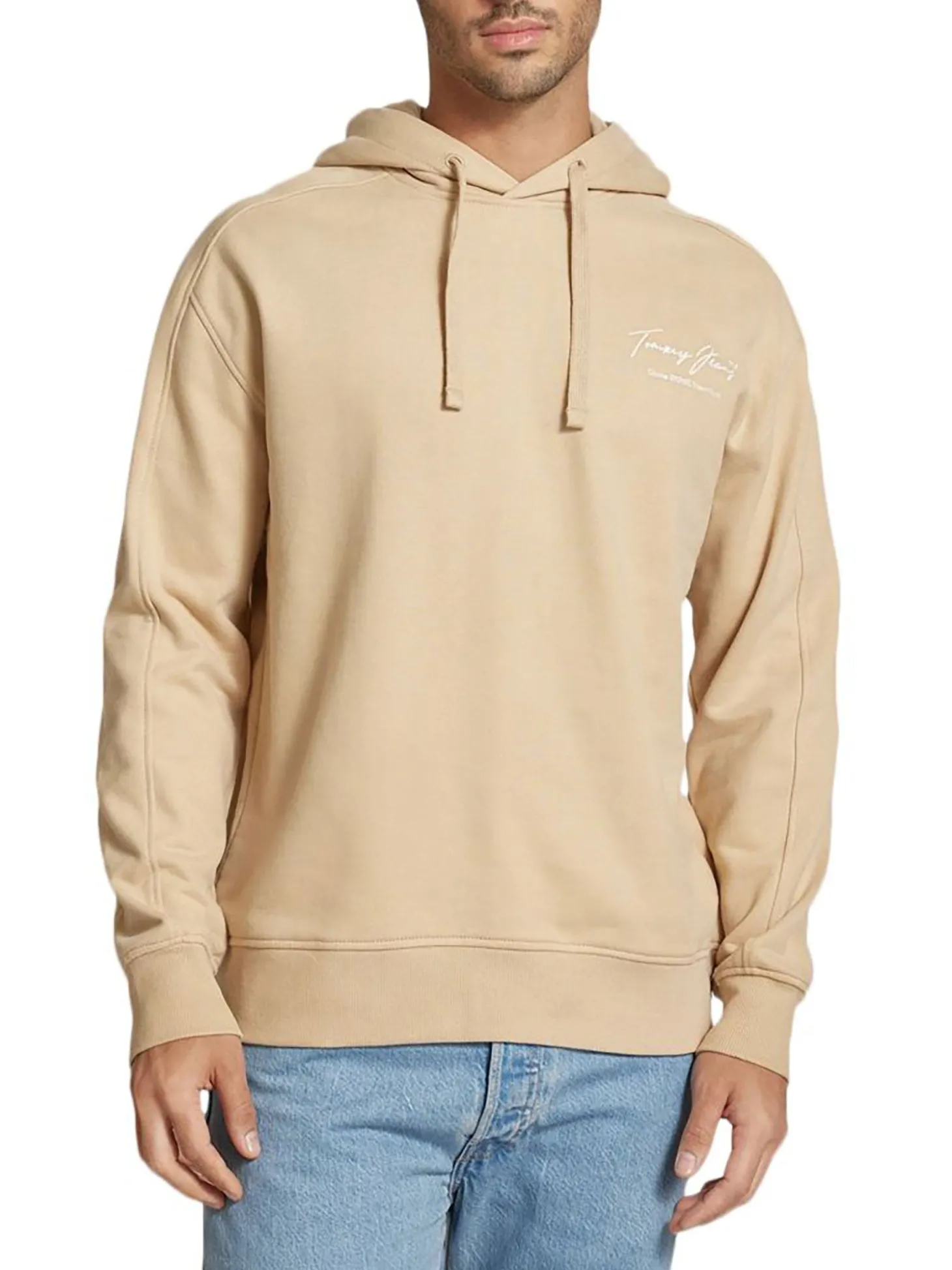 Felpa con cappuccio e scritte sul retro beige