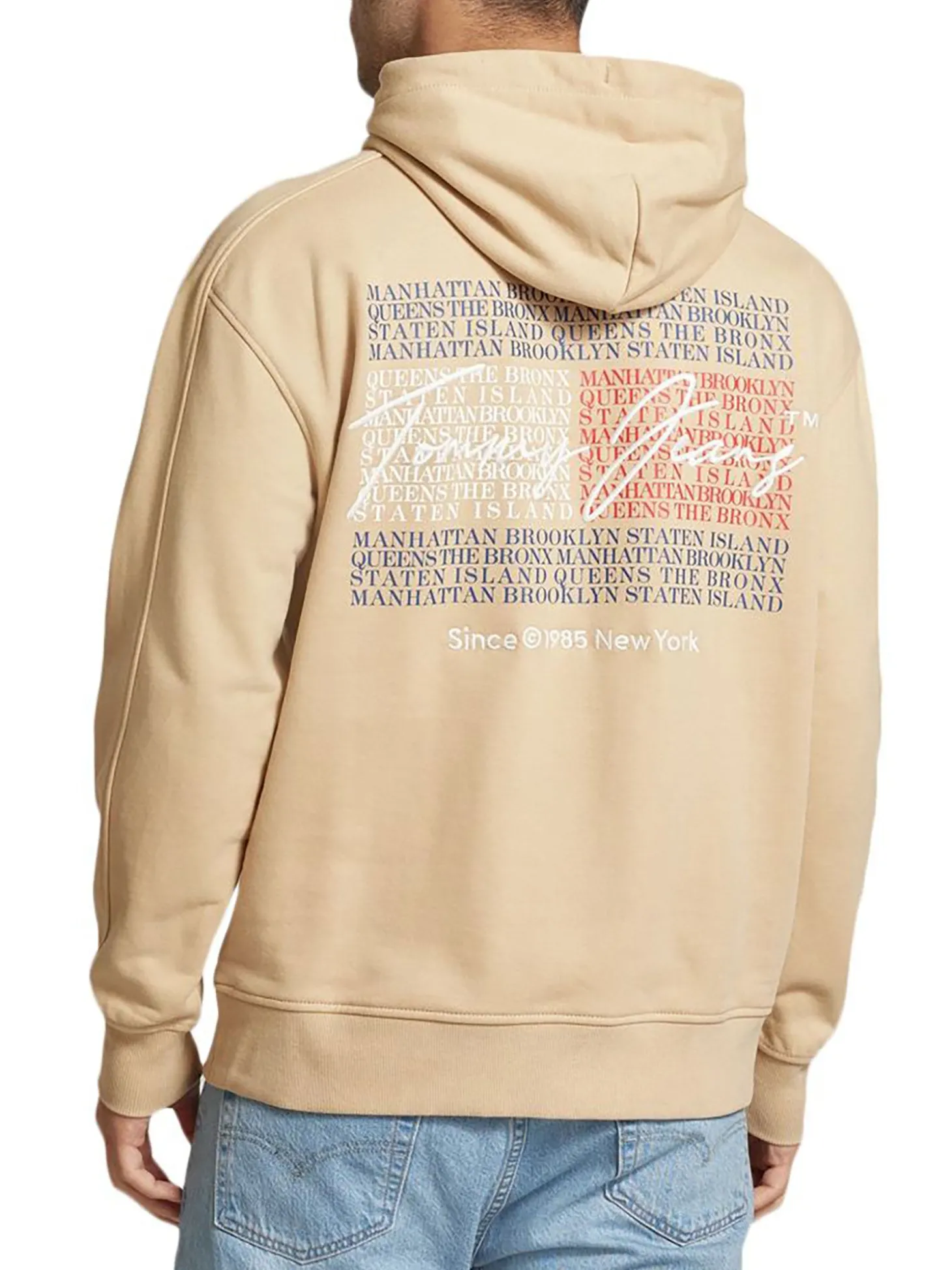 Felpa con cappuccio e scritte sul retro beige
