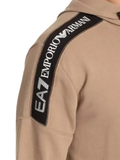 Felpa con cappuccio e zip con banda logata sulla spalla beige