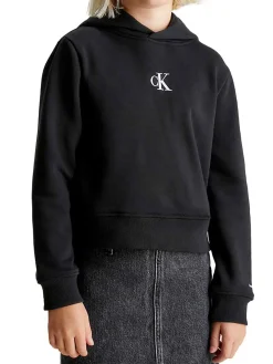 Felpa con cappuccio nero con logo CK frontale nero