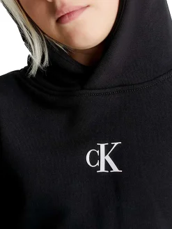 Felpa con cappuccio nero con logo CK frontale nero