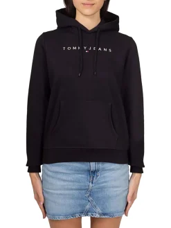 Felpa con logo lineare e cappuccio nero