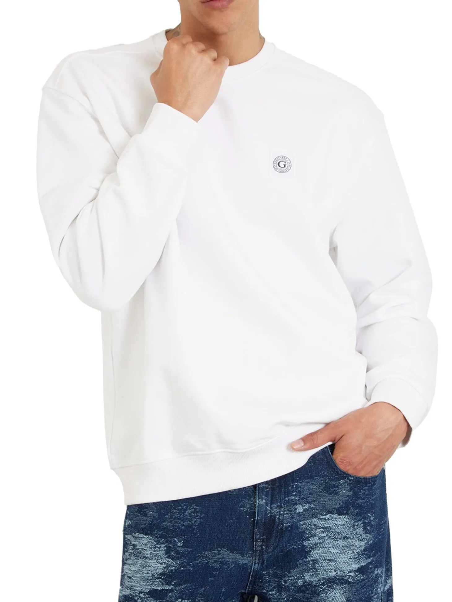 Felpa con pach cotone bianco