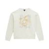 Felpa con ricamo logo lettering e strass crema