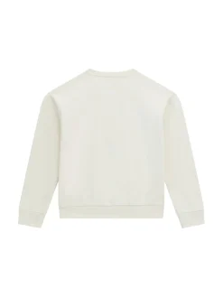 Felpa con ricamo logo lettering e strass crema