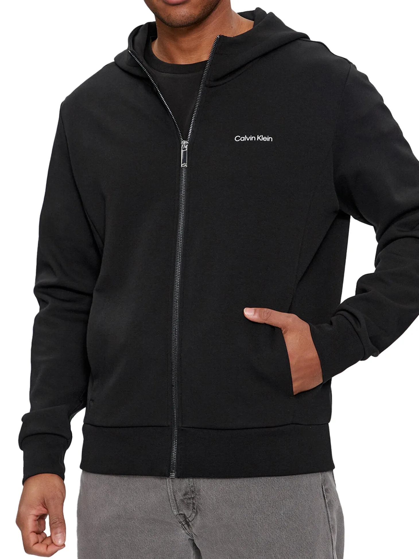 Felpa con zip e cappuccio micro logo nero