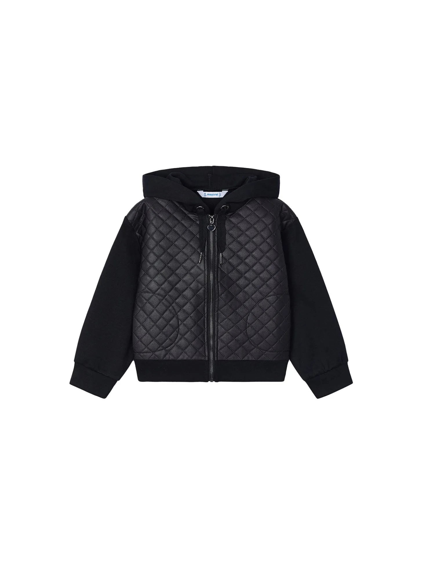 Felpa con zip e cappuccio trapuntata nero