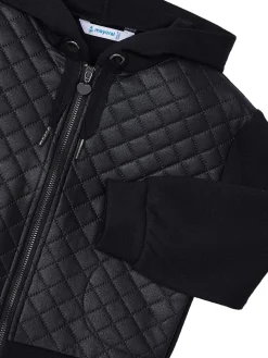 Felpa con zip e cappuccio trapuntata nero