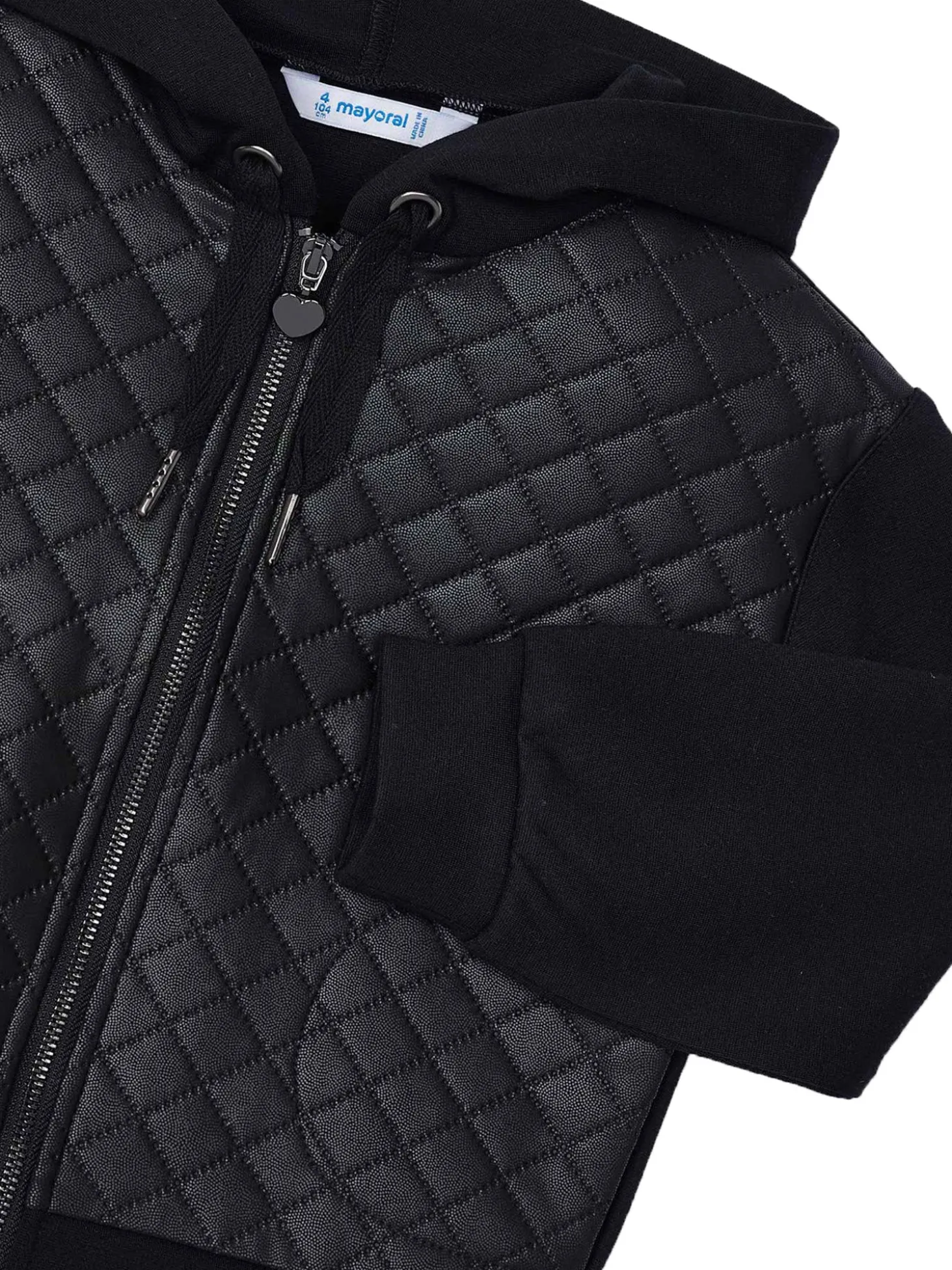 Felpa con zip e cappuccio trapuntata nero