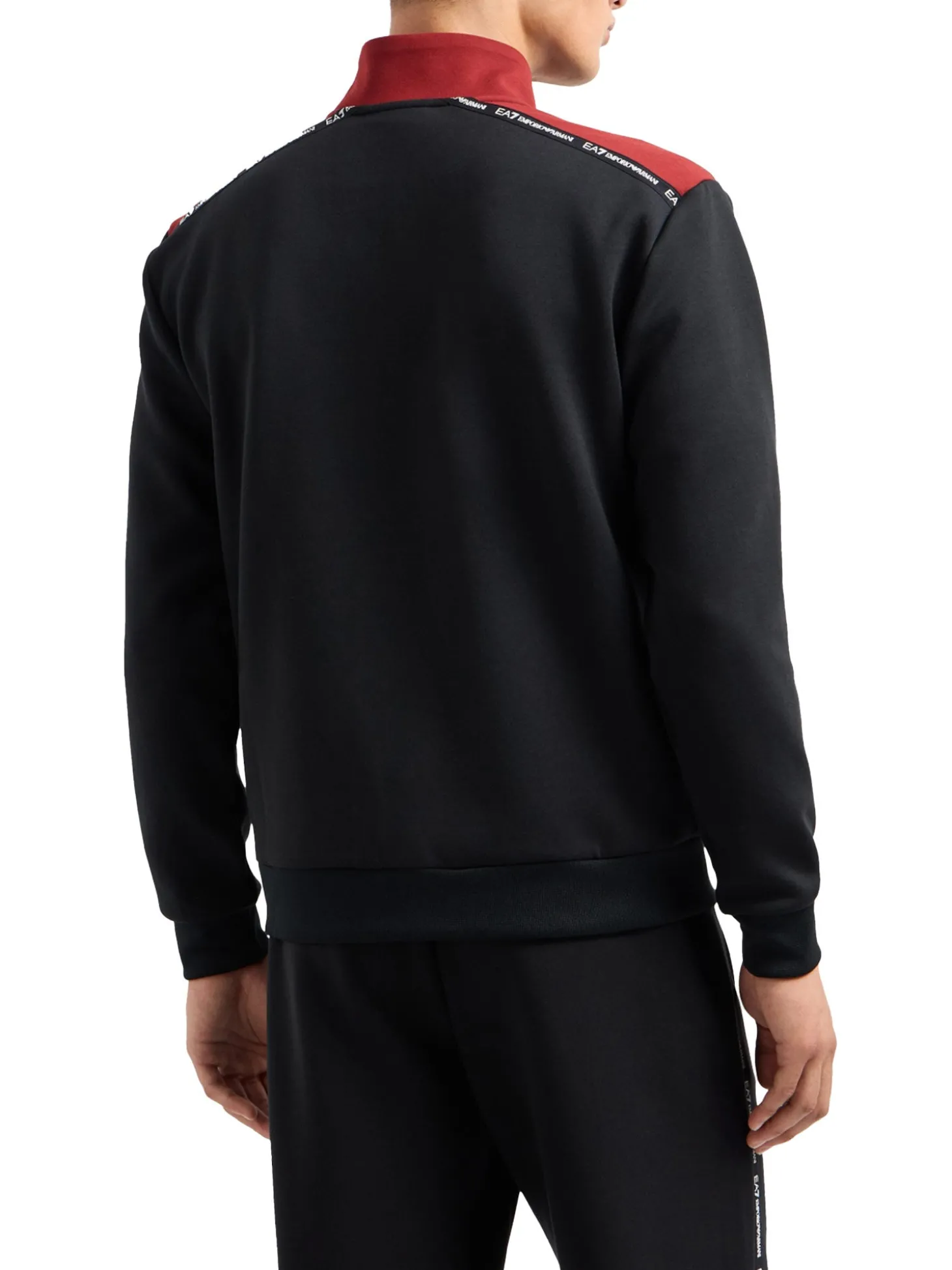 Felpa con zip e logo piping a contrasto sulle spalle nero