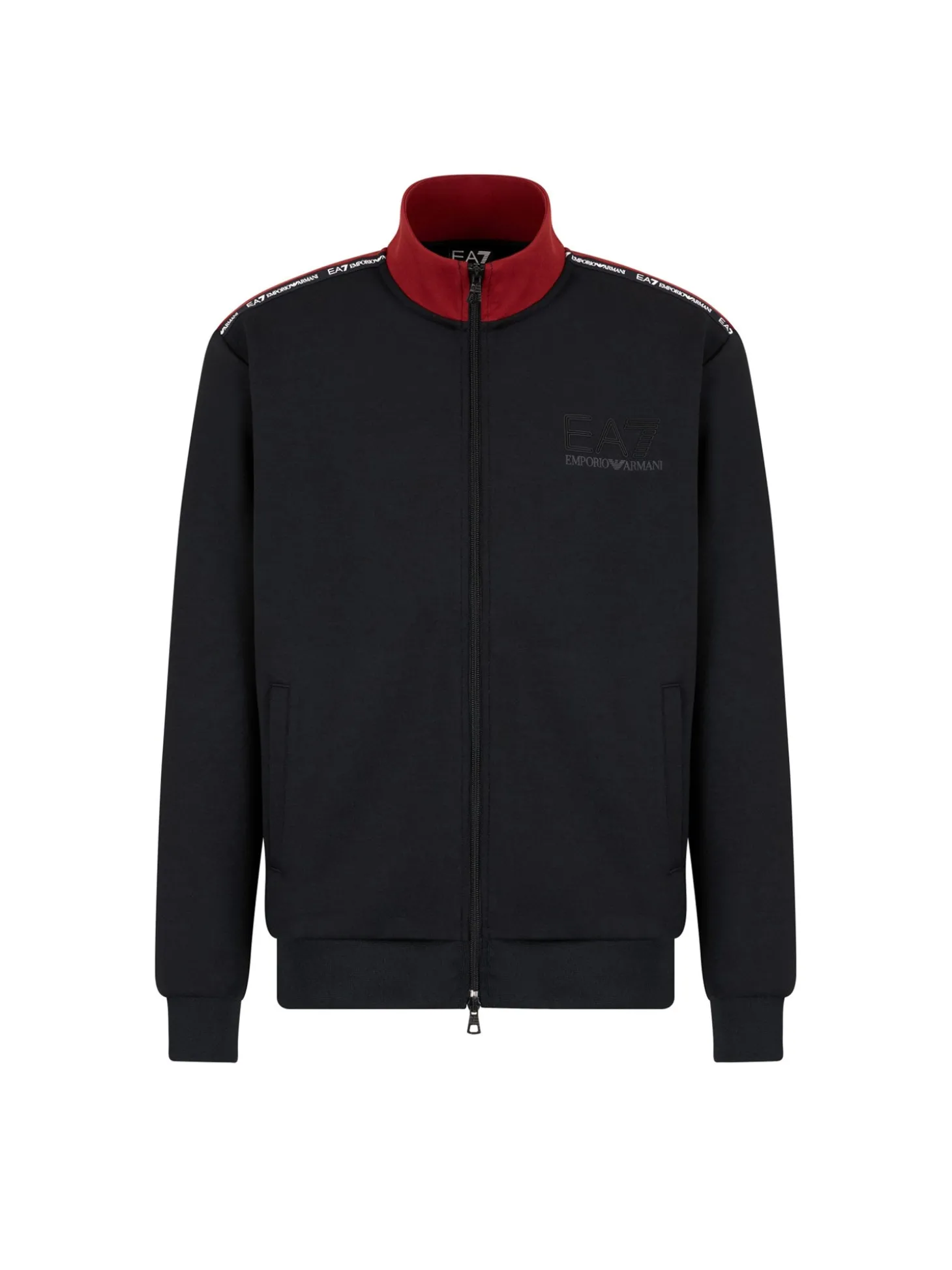 Felpa con zip e logo piping a contrasto sulle spalle nero