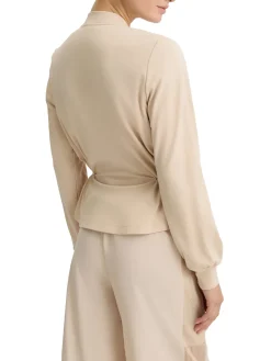 Felpa con zip e strass beige