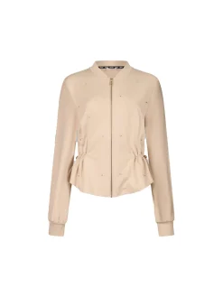 Felpa con zip e strass beige