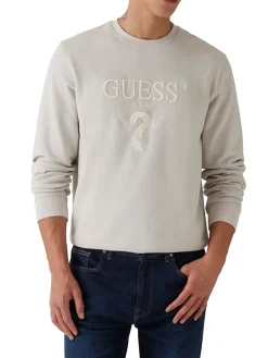 Felpa girocollo beau con logo ricamato beige