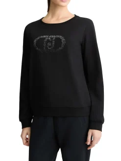 Felpa girocollo con logo in strass nero