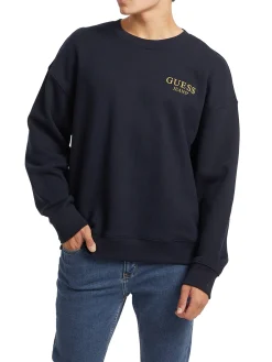 Felpa girocollo con maxi logo posteriore blu