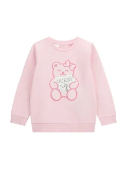 Felpa girocollo con patch teddy rosa